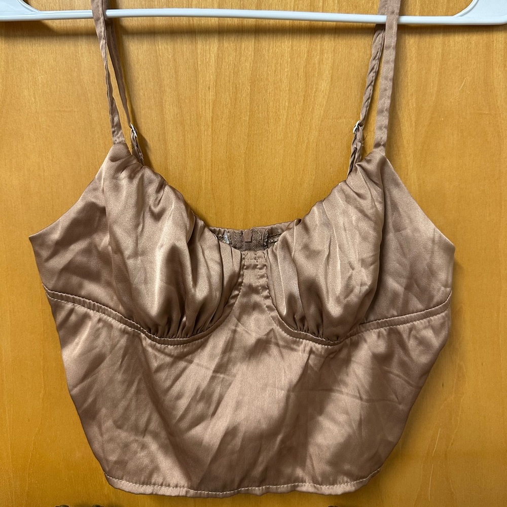 brown satin going out top
